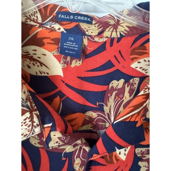 Falls Creek Hawaiian Shirt Short Sleeve Men’s Size 2XL Orange‎ Blue Floral - Picture 2 of 6